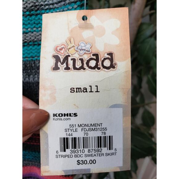 Mudd Women's Knit Sweater Skirt Small Striped Gray Pink Teal Pull-On Stretch - Picture 5 of 10